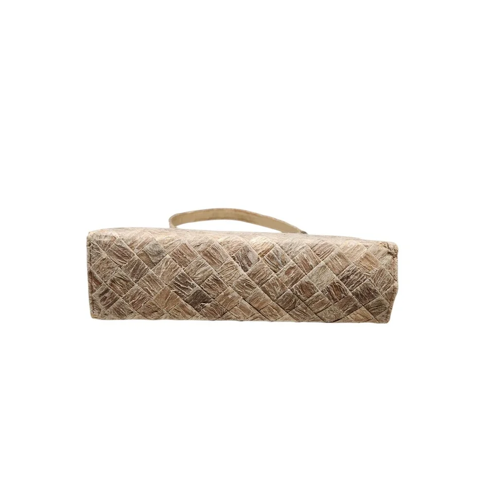 Vintage 60s Woven Basketweave Frame Top Handle Bag Tan Cottagecore MCM Heritage